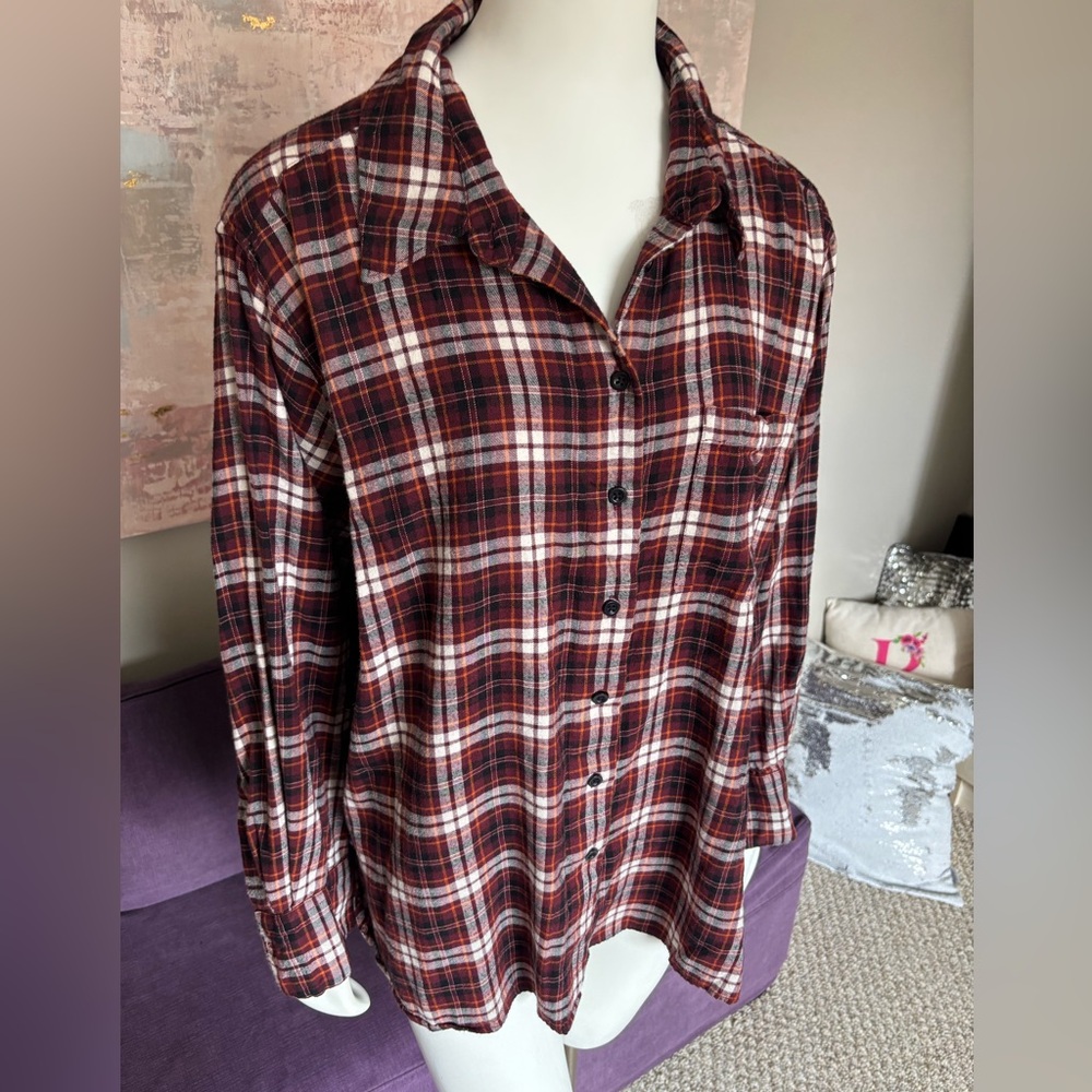 Lane Bryant Burgundy and White Oversized Plaid Shirt Szie‎ 18/20 - Picture 3 of 10